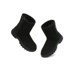 Women Men Sheepskin Wool Zipper Short Outdoor Boots -Shoe Store PF0A6685