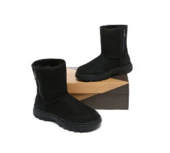 Women Men Sheepskin Wool Zipper Short Outdoor Boots -Shoe Store PF0A6687