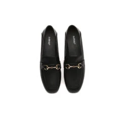 Women Leather Gold Buckle Low Block Heel Loafers Mia -Shoe Store PF0A8125