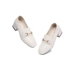 Women Leather Gold Buckle Low Block Heel Loafers Mia -Shoe Store PF0A8129 892fa8cd 4e12 403b a1e2 1fc085cf16c0