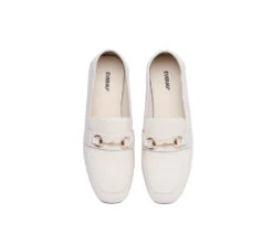 Women Leather Gold Buckle Low Block Heel Loafers Mia -Shoe Store PF0A8133