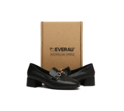 Women Leather Gold Buckle Low Block Heel Loafers Mia -Shoe Store PF0A8149 29c24a4d 3f41 40be bf27 6e4cc27412a8