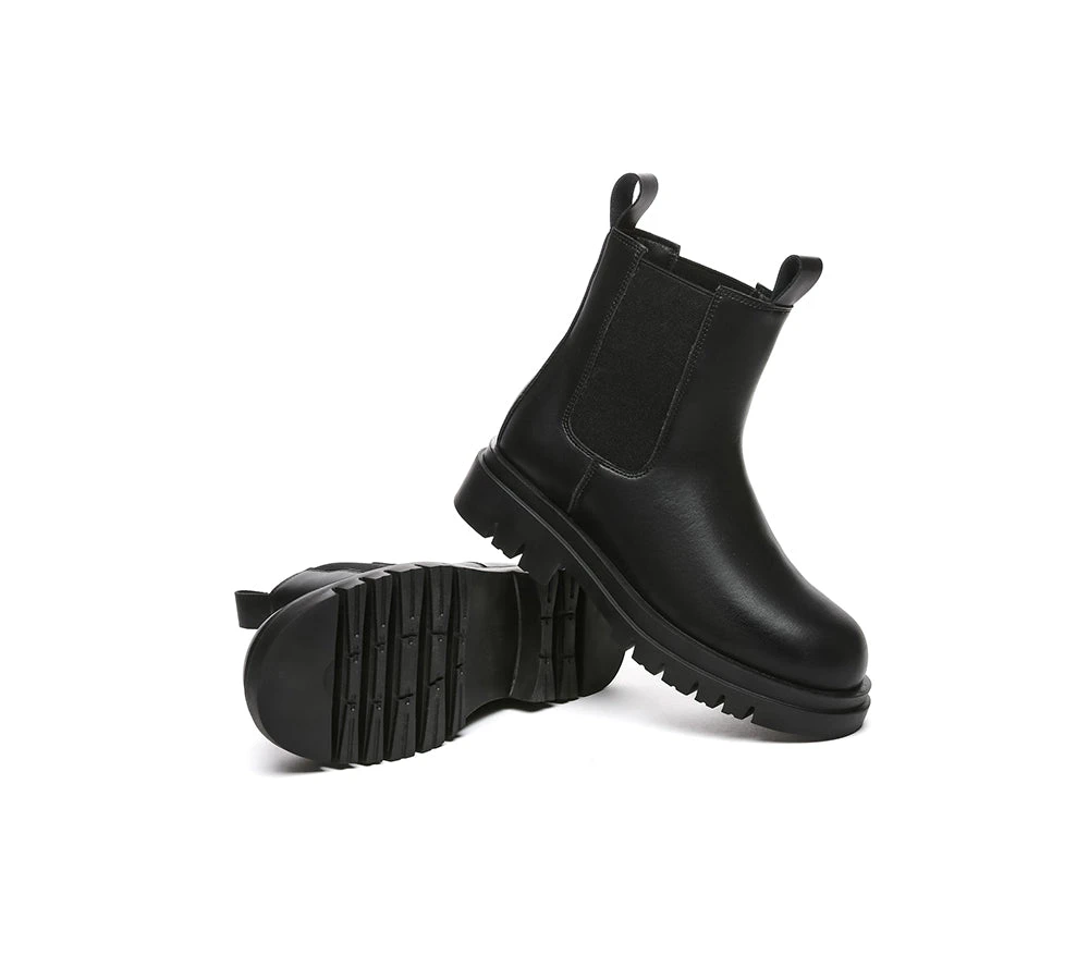 Women Leather Sheepskin Wool Black Chunky Boots Vaneta 4 Women Leather Sheepskin Wool Black Chunky Boots Vaneta - Image 2