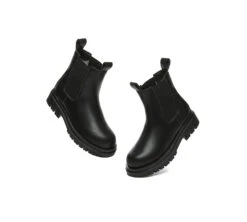 Women Leather Sheepskin Wool Black Chunky Boots Vaneta 11 Women Leather Sheepskin Wool Black Chunky Boots Vaneta -Shoe Store PF0A9469