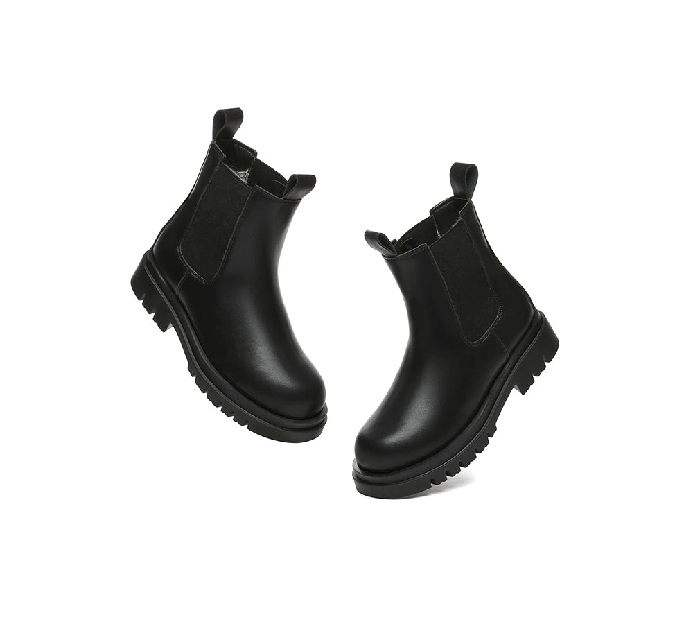 Women Leather Sheepskin Wool Black Chunky Boots Vaneta 6 Women Leather Sheepskin Wool Black Chunky Boots Vaneta - Image 4