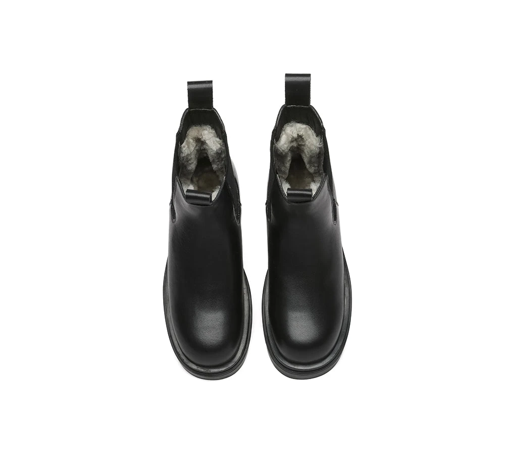 Women Leather Sheepskin Wool Black Chunky Boots Vaneta 7 Women Leather Sheepskin Wool Black Chunky Boots Vaneta - Image 5