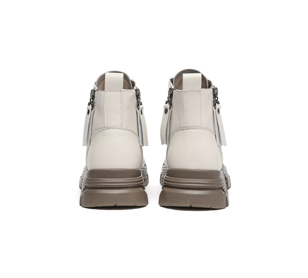 Women Leather Lace Up Zipper Chunky Boots Lorrin 9 Women Leather Lace Up Zipper Chunky Boots Lorrin - Image 7