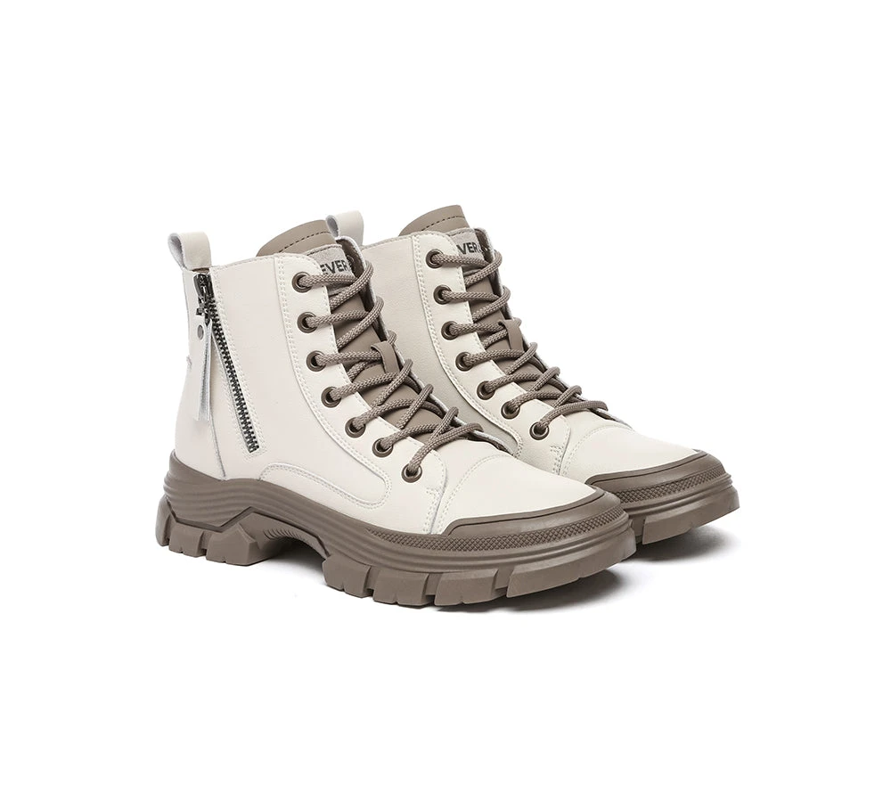 Women Leather Lace Up Zipper Chunky Boots Lorrin 4 Women Leather Lace Up Zipper Chunky Boots Lorrin - Image 2