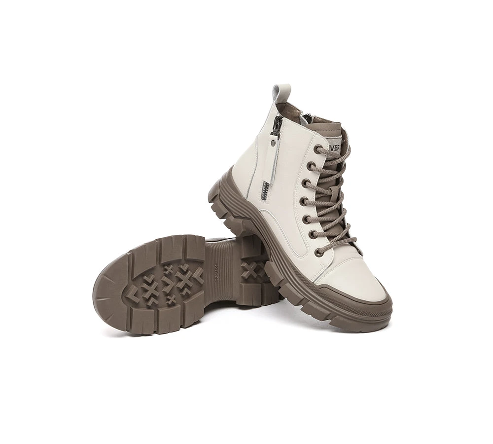 Women Leather Lace Up Zipper Chunky Boots Lorrin 5 Women Leather Lace Up Zipper Chunky Boots Lorrin - Image 3