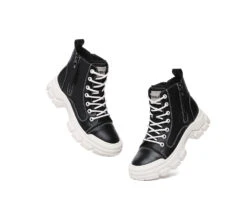 Women Leather Lace Up Zipper Chunky Boots Lorrin 25 Women Leather Lace Up Zipper Chunky Boots Lorrin -Shoe Store PF0A9534