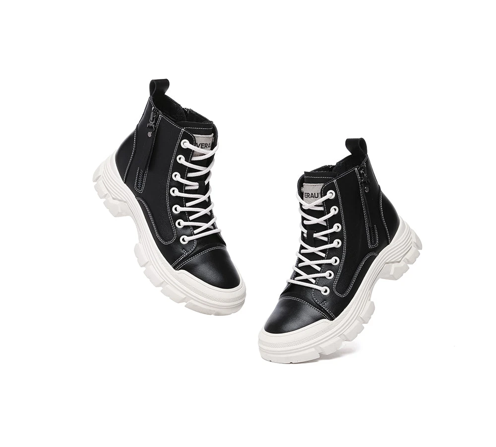 Women Leather Lace Up Zipper Chunky Boots Lorrin 13 Women Leather Lace Up Zipper Chunky Boots Lorrin - Image 11