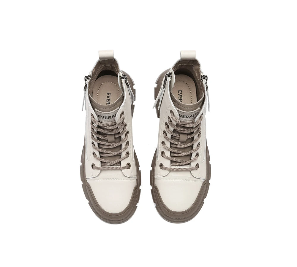 Women Leather Lace Up Zipper Chunky Boots Lorrin 8 Women Leather Lace Up Zipper Chunky Boots Lorrin - Image 6