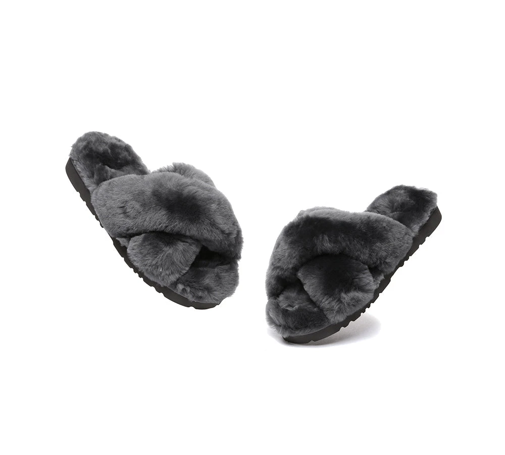 UGG Fluffy Slides Women Sheepskin Wool Crossover Sandals Leanna 20 UGG Fluffy Slides Women Sheepskin Wool Crossover Sandals Leanna - Image 18