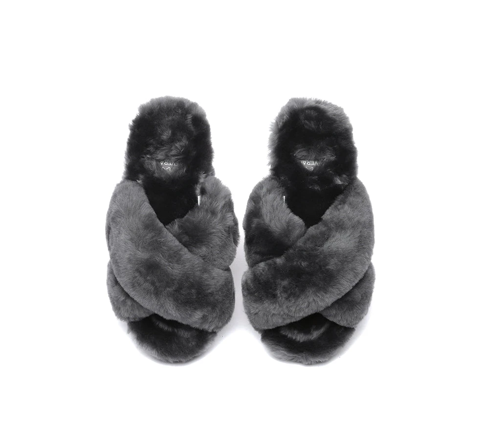 UGG Fluffy Slides Women Sheepskin Wool Crossover Sandals Leanna 21 UGG Fluffy Slides Women Sheepskin Wool Crossover Sandals Leanna - Image 19
