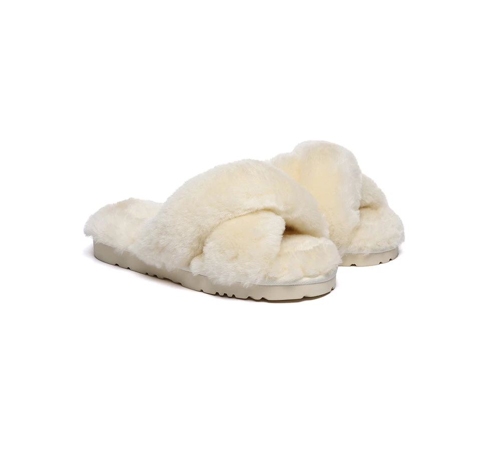 UGG Fluffy Slides Women Sheepskin Wool Crossover Sandals Leanna 5 UGG Fluffy Slides Women Sheepskin Wool Crossover Sandals Leanna - Image 3