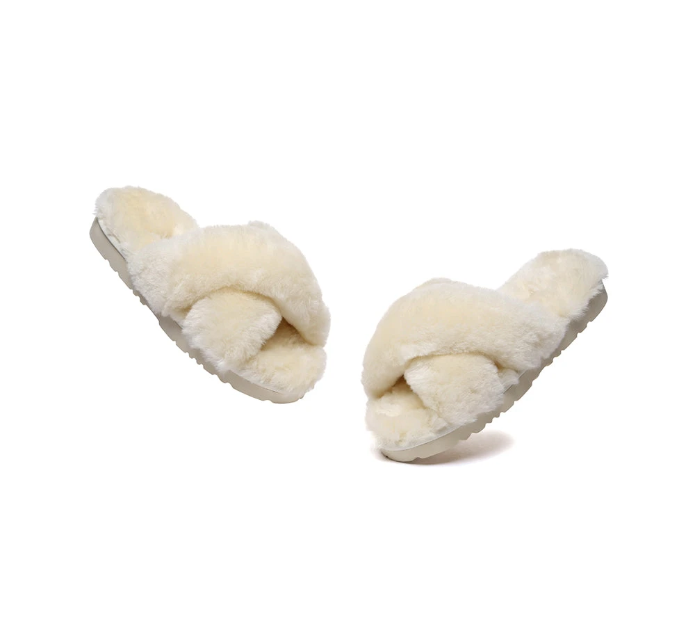 UGG Fluffy Slides Women Sheepskin Wool Crossover Sandals Leanna 8 UGG Fluffy Slides Women Sheepskin Wool Crossover Sandals Leanna - Image 6