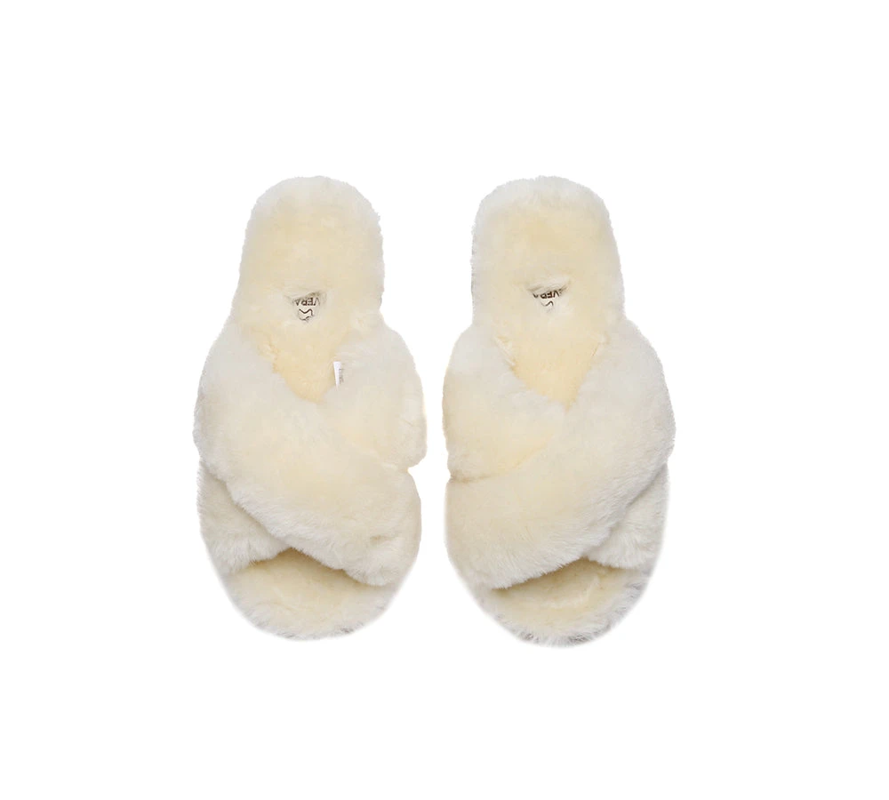 UGG Fluffy Slides Women Sheepskin Wool Crossover Sandals Leanna 9 UGG Fluffy Slides Women Sheepskin Wool Crossover Sandals Leanna - Image 7