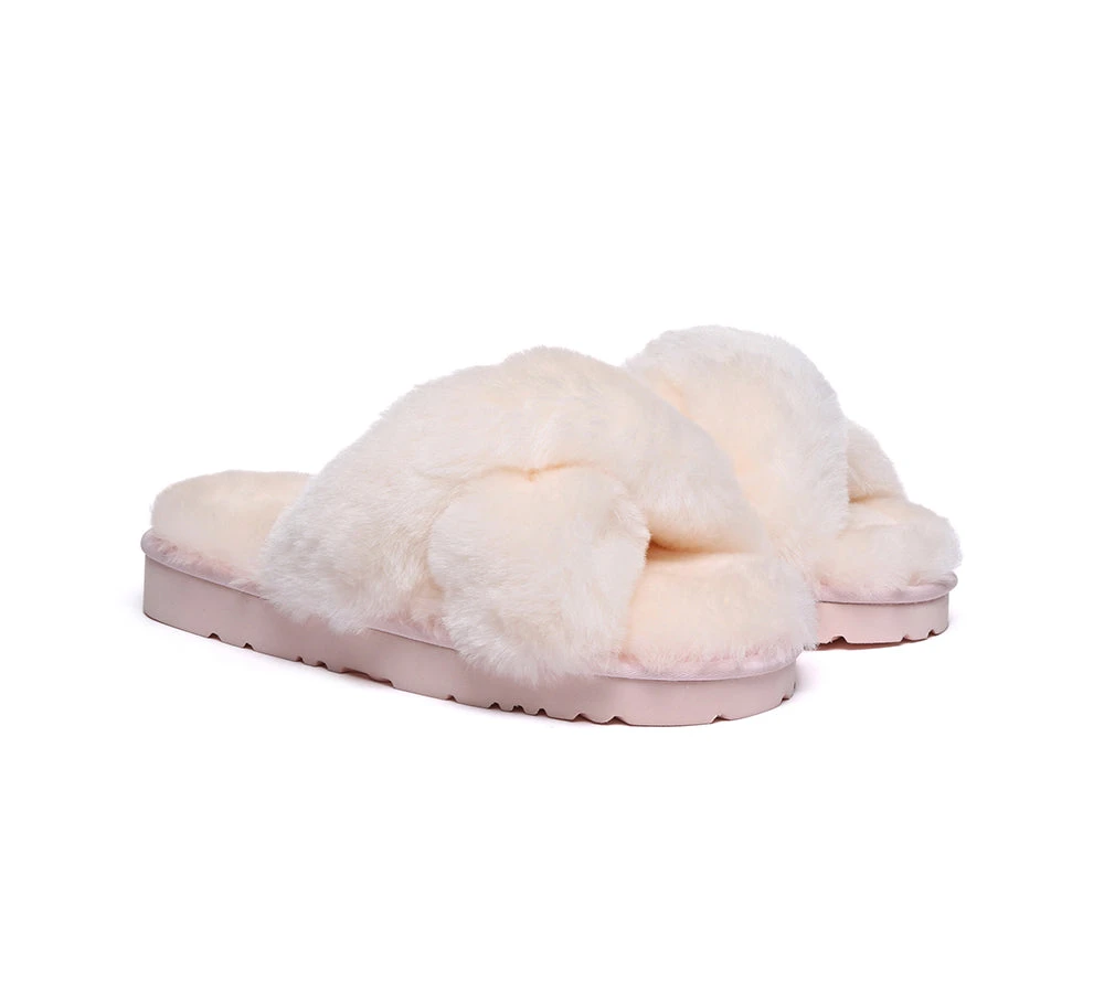 UGG Fluffy Slides Women Sheepskin Wool Crossover Sandals Leanna 11 UGG Fluffy Slides Women Sheepskin Wool Crossover Sandals Leanna - Image 9