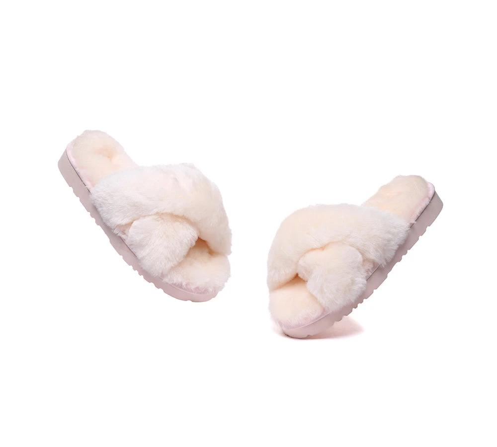UGG Fluffy Slides Women Sheepskin Wool Crossover Sandals Leanna 14 UGG Fluffy Slides Women Sheepskin Wool Crossover Sandals Leanna - Image 12