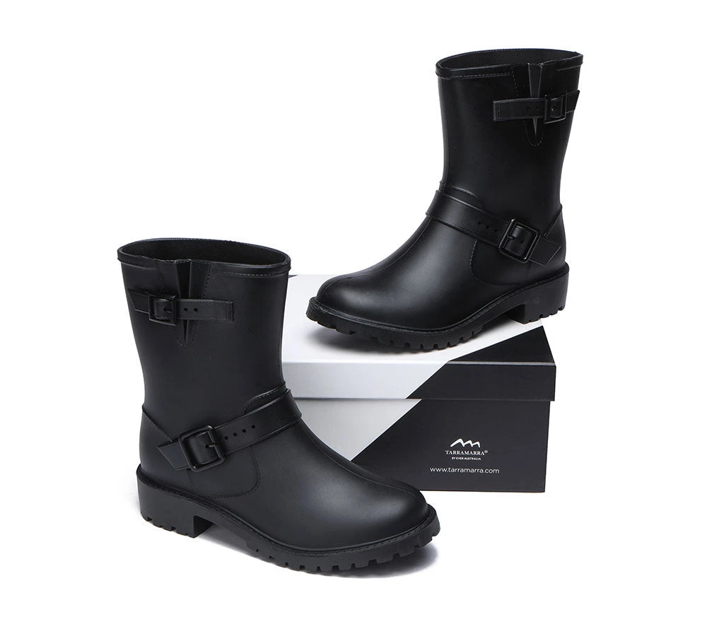 Black Rainboots, Women Gumboots Mid Calf With Wool Insole 8 Black Rainboots, Women Gumboots Mid Calf With Wool Insole - Image 6