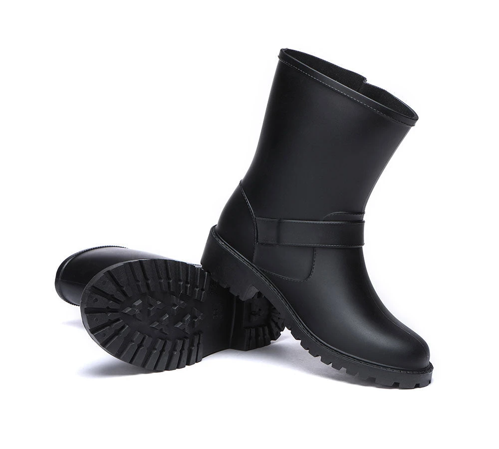 Black Rainboots, Women Gumboots Mid Calf With Wool Insole 7 Black Rainboots, Women Gumboots Mid Calf With Wool Insole - Image 5