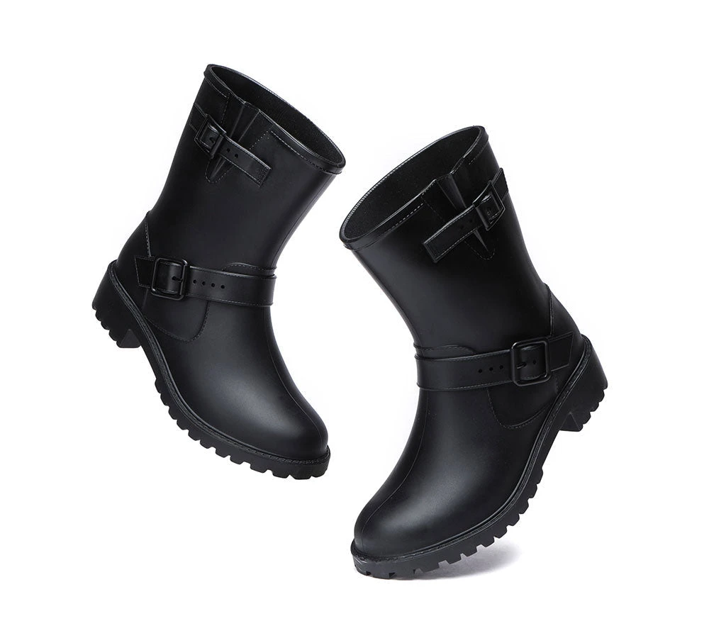 Black Rainboots, Women Gumboots Mid Calf With Wool Insole 9 Black Rainboots, Women Gumboots Mid Calf With Wool Insole - Image 7