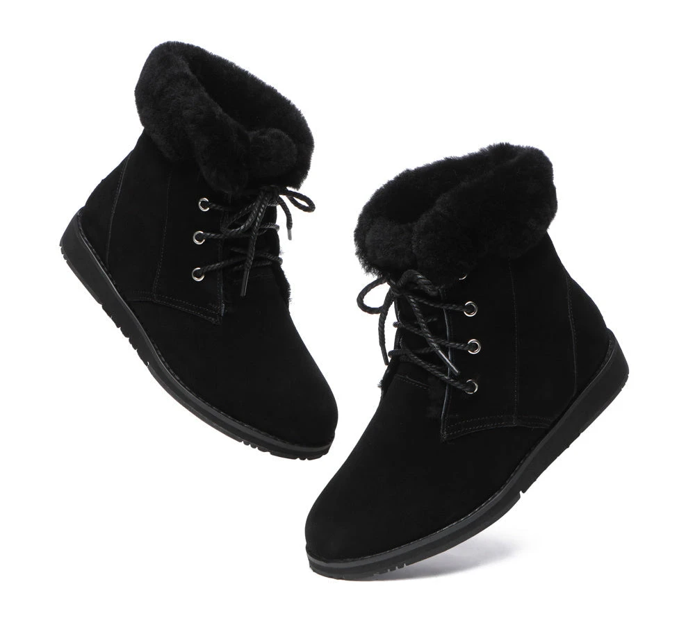 Women Lace Up Ankle Fashion Sheepskin Boots Bonnie 15 Women Lace Up Ankle Fashion Sheepskin Boots Bonnie - Image 13
