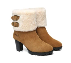 Women Shearling Zippered Heels Fashion Boots Candice -Shoe Store fashion boots ugg boots women shearling heels style candice 2