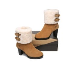 Women Shearling Zippered Heels Fashion Boots Candice -Shoe Store fashion boots ugg boots women shearling heels style candice 3