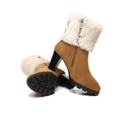 Women Shearling Zippered Heels Fashion Boots Candice -Shoe Store fashion boots ugg boots women shearling heels style candice 4