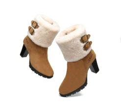Women Shearling Zippered Heels Fashion Boots Candice -Shoe Store fashion boots ugg boots women shearling heels style candice 6