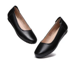 All-Black Leather Women Ballet Flat Fern -Shoe Store flats all black leather women ballet flat fern 4