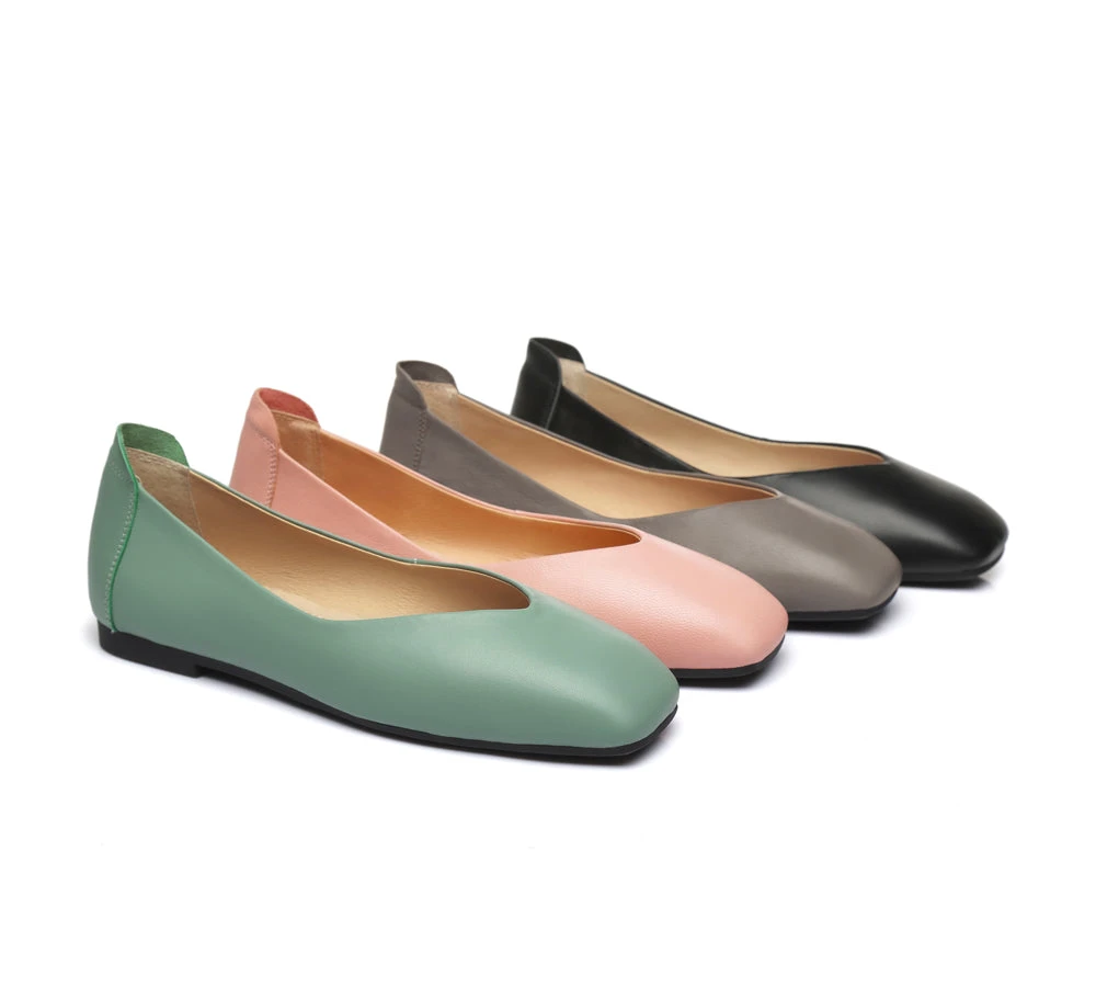 Women Leather Ballet Flats Square Toe Nonslip Linda 3 Women Leather Ballet Flats Square Toe Nonslip Linda