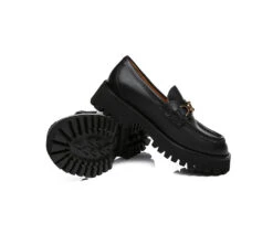 Women Chunky Platform Flats Gold Buckle Casual Loafers Patty -Shoe Store flats women chunky platform flat patty 10