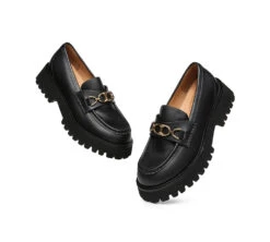 Women Chunky Platform Flats Gold Buckle Casual Loafers Patty -Shoe Store flats women chunky platform flat patty 12