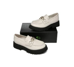 Women Chunky Platform Flats Gold Buckle Casual Loafers Patty -Shoe Store flats women chunky platform flat patty 3