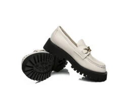 Women Chunky Platform Flats Gold Buckle Casual Loafers Patty -Shoe Store flats women chunky platform flat patty 4