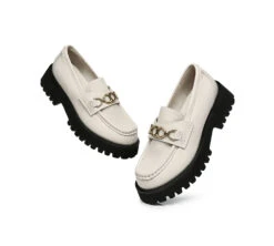 Women Chunky Platform Flats Gold Buckle Casual Loafers Patty -Shoe Store flats women chunky platform flat patty 6