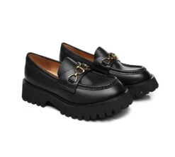 Women Chunky Platform Flats Gold Buckle Casual Loafers Patty -Shoe Store flats women chunky platform flat patty 8