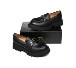 Women Chunky Platform Flats Gold Buckle Casual Loafers Patty -Shoe Store flats women chunky platform flat patty 9