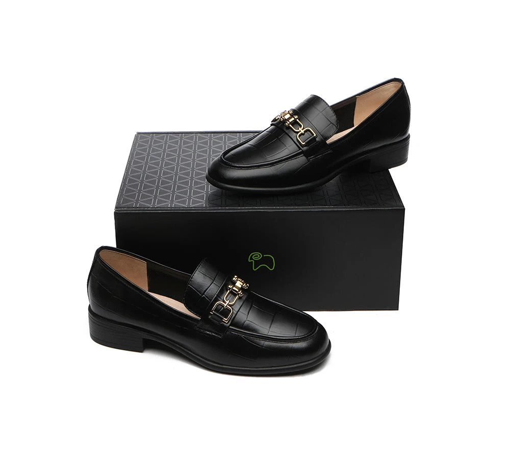 Embossed Leather Loafer Low Block Heels Women Katia 13 Embossed Leather Loafer Low Block Heels Women Katia - Image 11