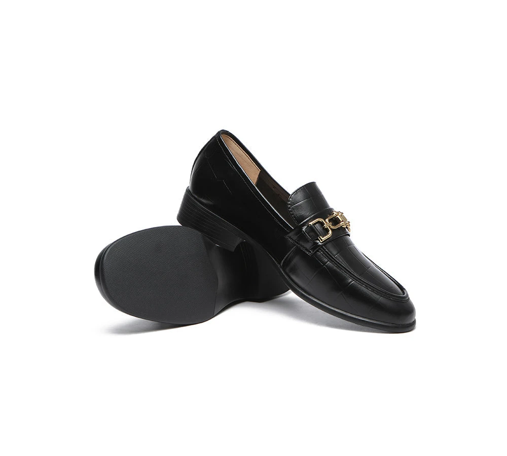 Embossed Leather Loafer Low Block Heels Women Katia 12 Embossed Leather Loafer Low Block Heels Women Katia - Image 10