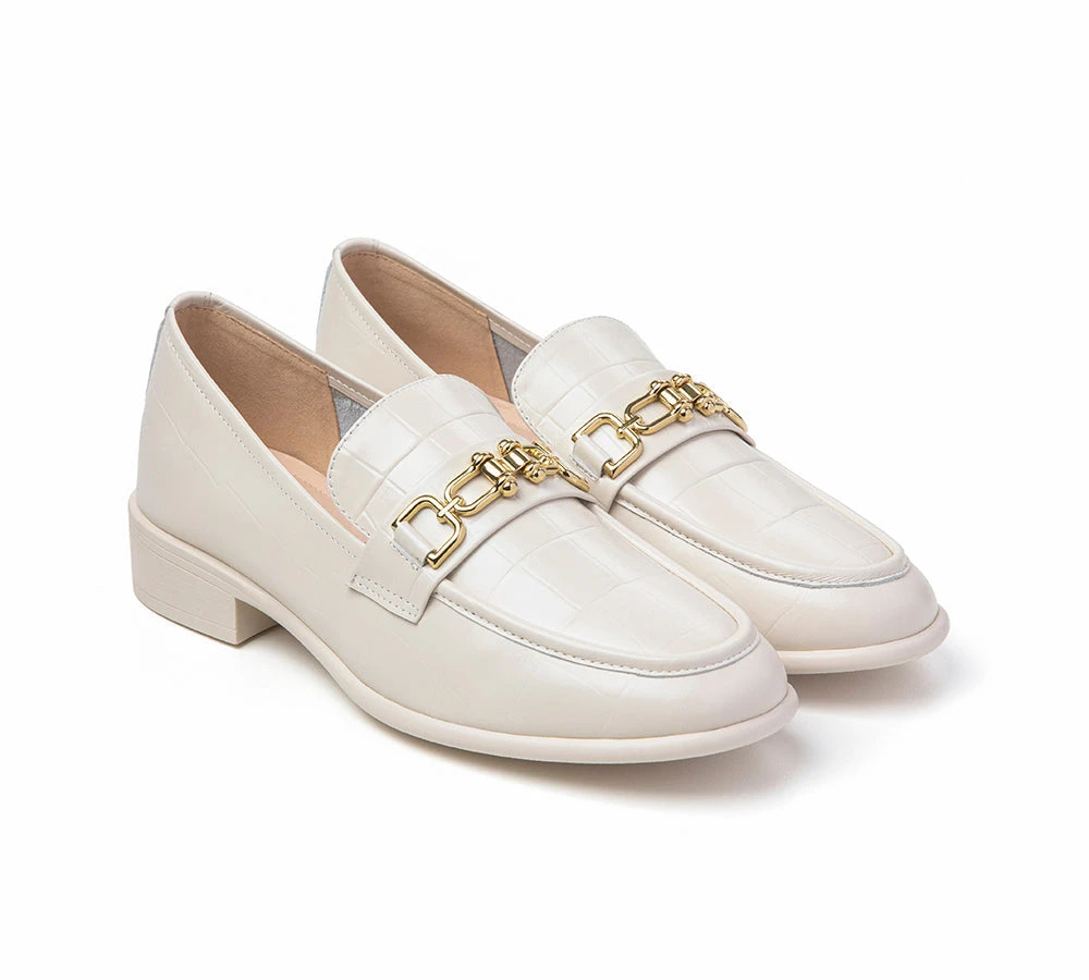 Embossed Leather Loafer Low Block Heels Women Katia 5 Embossed Leather Loafer Low Block Heels Women Katia - Image 3