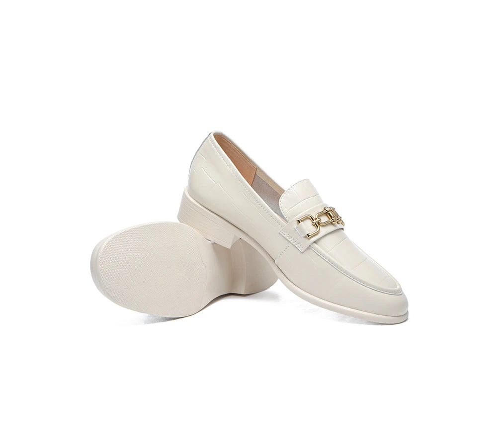 Embossed Leather Loafer Low Block Heels Women Katia 6 Embossed Leather Loafer Low Block Heels Women Katia - Image 4