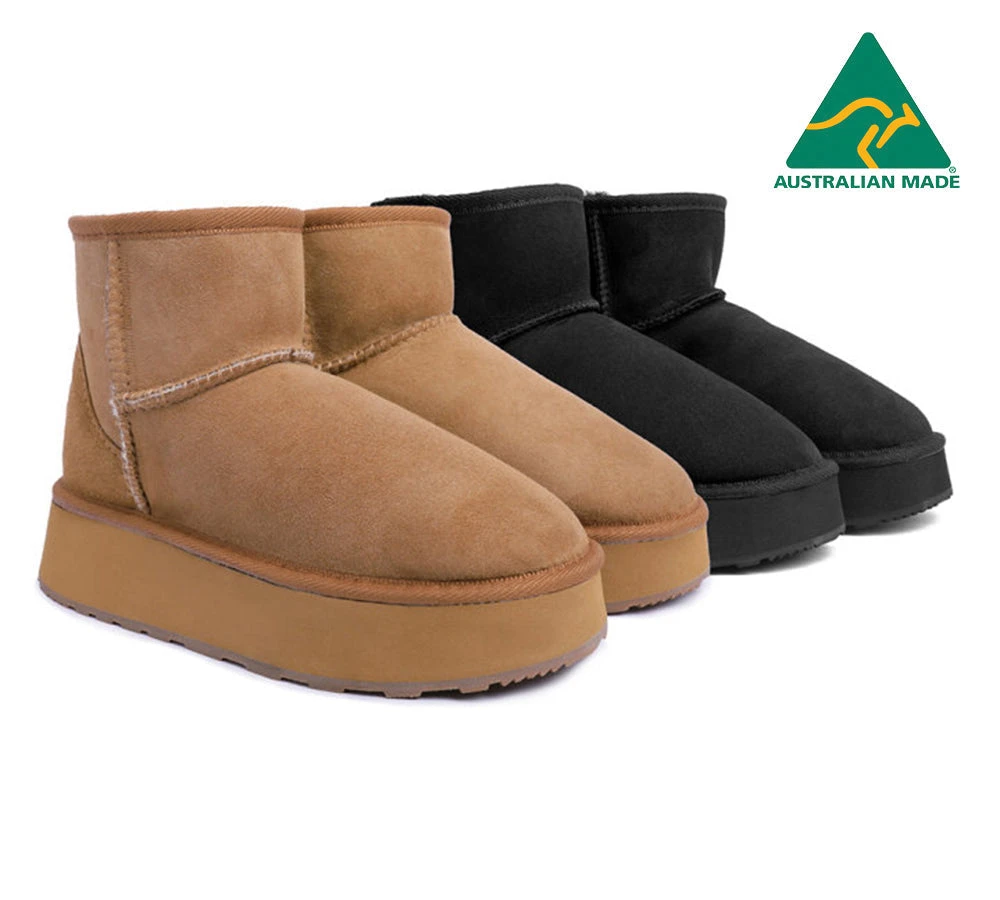 Australian Made Sheepskin Wool Ankle Boots Mini Platform 3 Australian Made Sheepskin Wool Ankle Boots Mini Platform