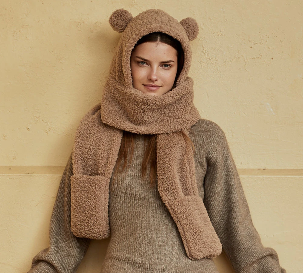 Hat Scarf And Gloves 3 In 1 Cute Bear Plush Hat 4 Hat Scarf And Gloves 3 In 1 Cute Bear Plush Hat - Image 2