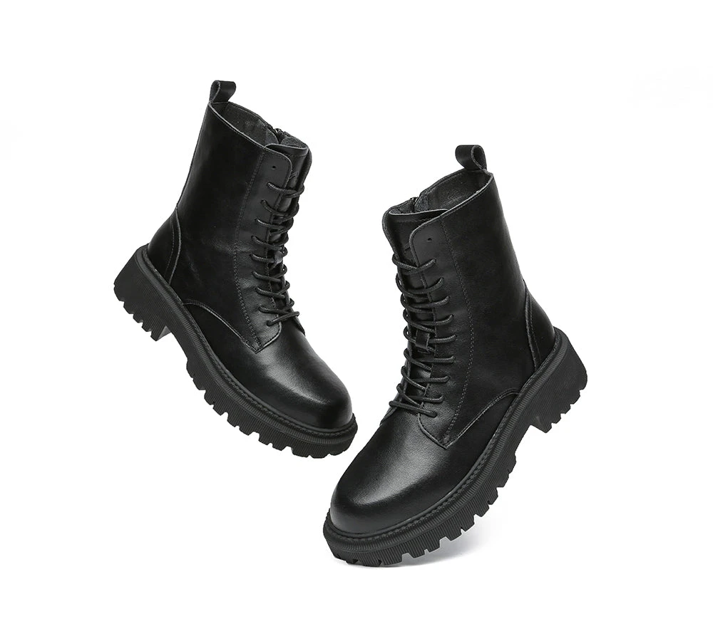 Women Boots Chunky Black Leather Lace Up Boots Cecilia 6 Women Boots Chunky Black Leather Lace Up Boots Cecilia - Image 4