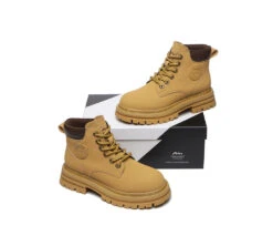 Women Chunky Boots Premium Leather Lace Up Boots Stephanie -Shoe Store leather boots chunky boots lace up women stephanie 19