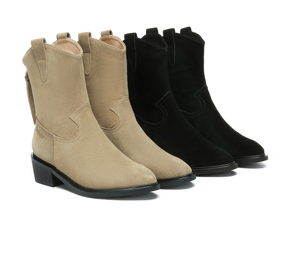 Women Leather Boots Zipper Pointed Toe Block Heeled Boots Lewis 3 Women Leather Boots Zipper Pointed Toe Block Heeled Boots Lewis