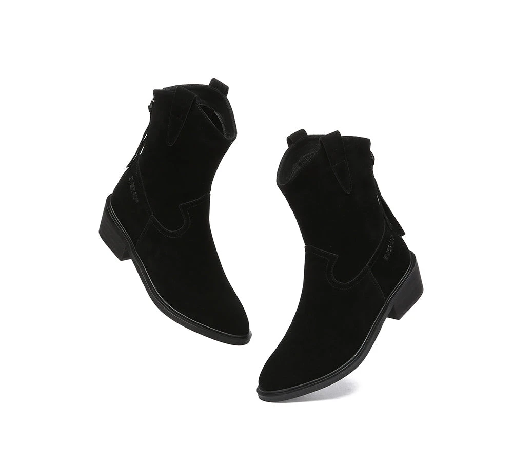 Women Leather Boots Zipper Pointed Toe Block Heeled Boots Lewis 14 Women Leather Boots Zipper Pointed Toe Block Heeled Boots Lewis - Image 12